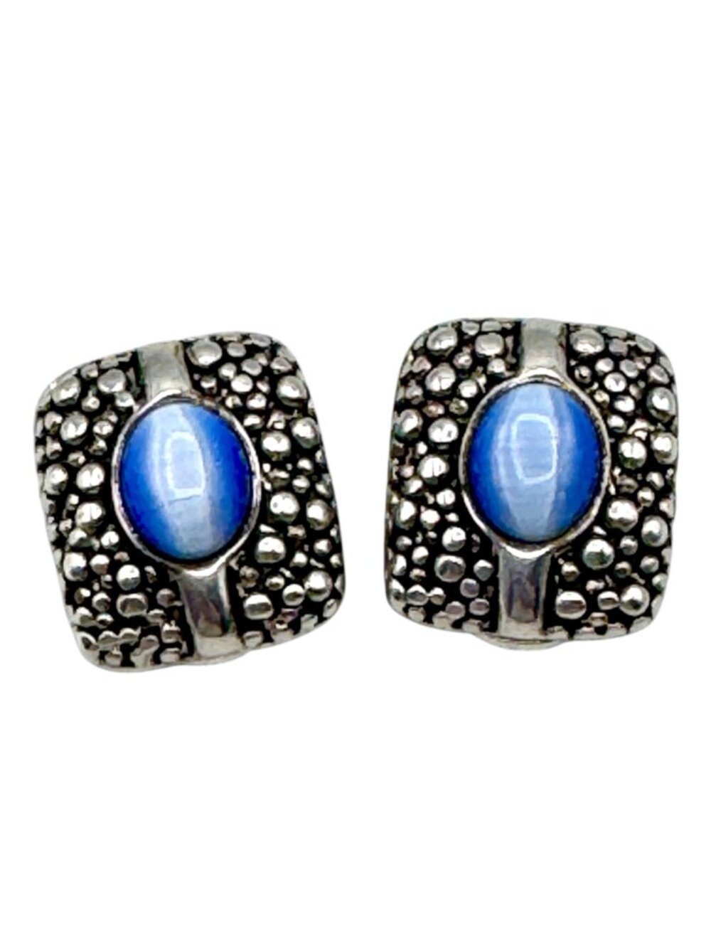 Premier Designs Moonglow Glass Clip Earrings Silver Plated Brutalist Modernist - Picture 2 of 7